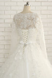 Modest Jewel Longsleeves White Wedding Dresses A-line Tulle Ruffles Bridal Gowns On Sale