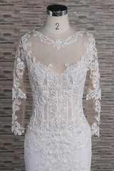 Modest Longsleeves Jewel Lace Wedding Dresses With Appliques White Tulle Bridal Gowns On Sale