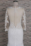Modest Longsleeves Jewel Lace Wedding Dresses With Appliques White Tulle Bridal Gowns On Sale