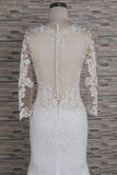 Modest Longsleeves Jewel Lace Wedding Dresses With Appliques White Tulle Bridal Gowns On Sale