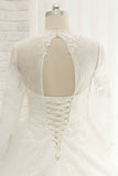 Modest Longsleeves V-neck Lace Wedding Dresses White Tulle A-line Bridal Gowns With Appliques Online