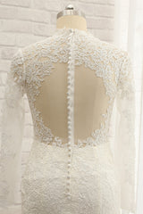 Modest Longsleeves White Mermaid Wedding Dresses Satin Lace Bridal Gowns With Appliques Online