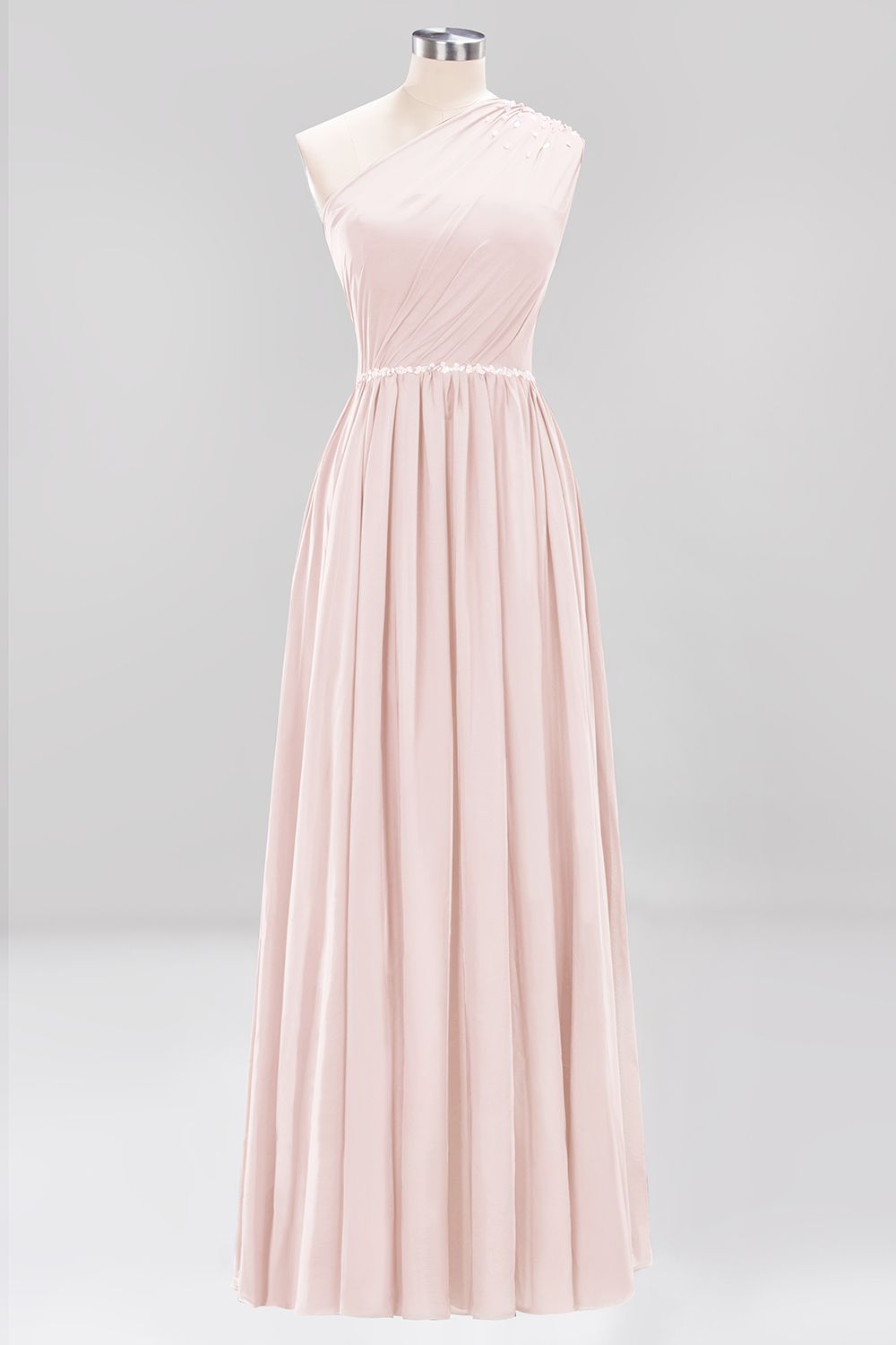 Modest One-shoulder Royal Blue Affordable Bridesmaid Dress with Beadings