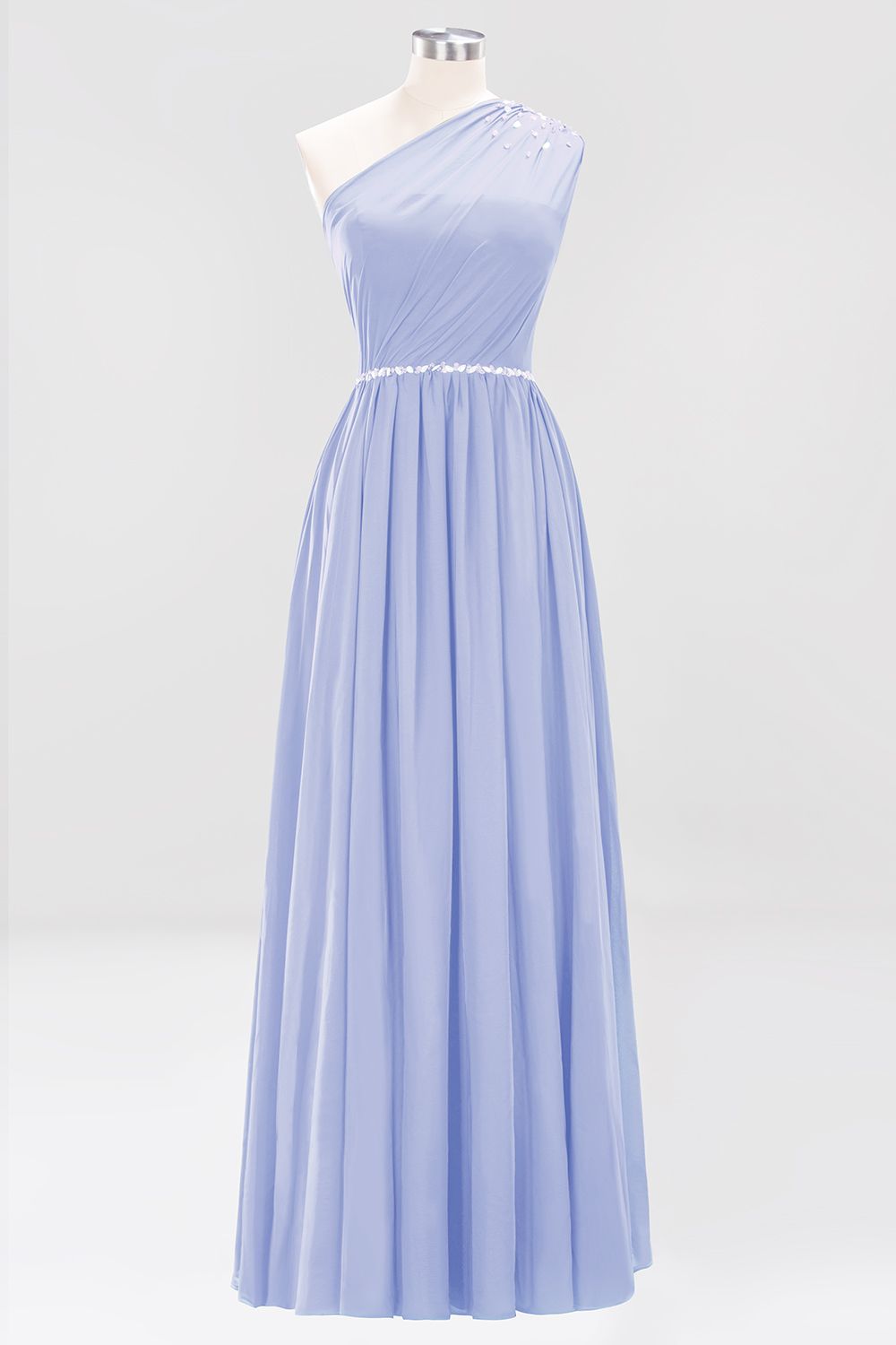 Modest One-shoulder Royal Blue Affordable Bridesmaid Dress with Beadings