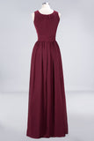 Modest Round-Neck Sleeveless Burgundy Bridesmaid Dresses with Ruffles