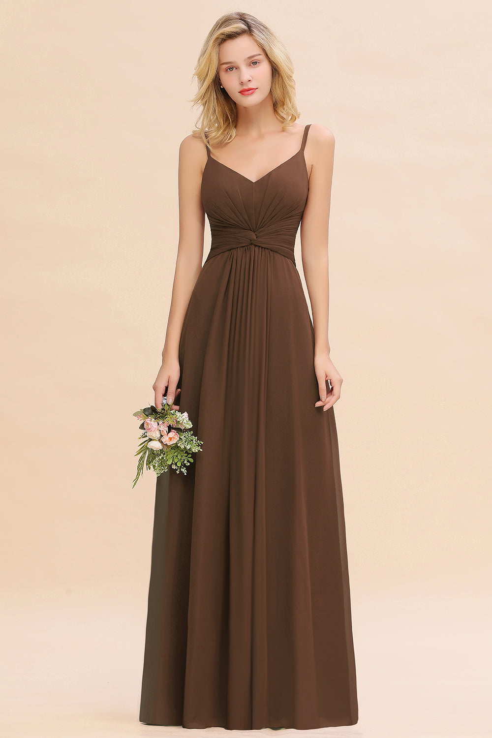 Modest Ruffle Spaghetti Straps Backless Burgundy Bridesmaid dresses Af – Newinlook