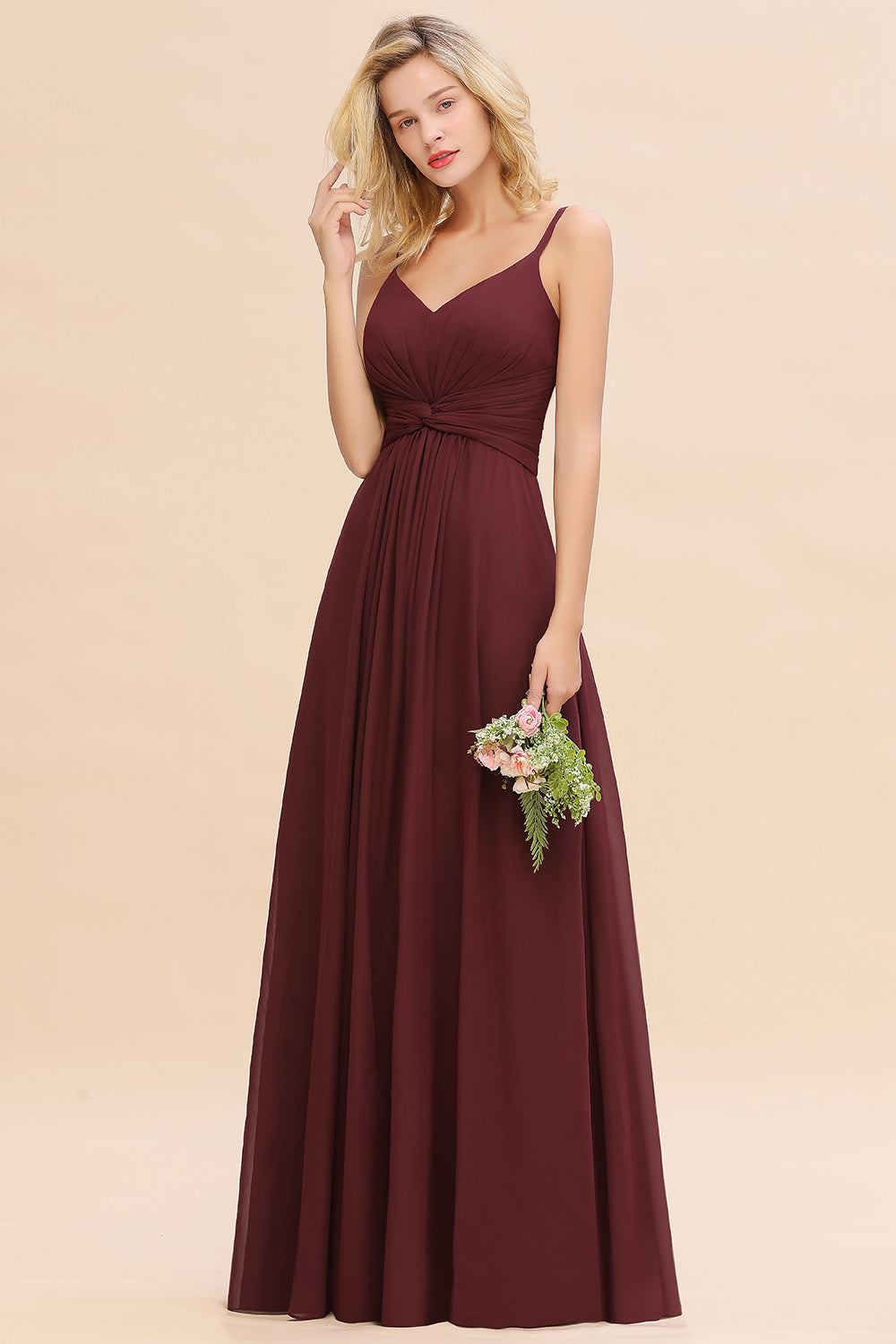 Modest Ruffle Spaghetti Straps Backless Burgundy Bridesmaid dresses Af Newinlook Modest Ruffle Spaghetti Straps Backless Burgundy Bridesmaid dresses Af Newinlook