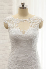 Modest Sleeveless Jewel Wedding Dresses With Appliques White Mermaid Bridal Gowns On Sale