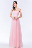 Modest Spaghetti-Straps Sweetheart Long Bridesmaid Dress with Sash