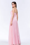 Modest Spaghetti-Straps Sweetheart Long Bridesmaid Dress with Sash