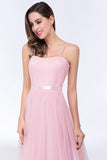 Modest Spaghetti-Straps Sweetheart Long Bridesmaid Dress with Sash