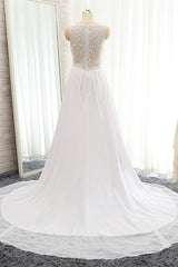 Modest Straps V-neck Sleeveless Wedding Dresses White Chiffon Bridal Gowns Online