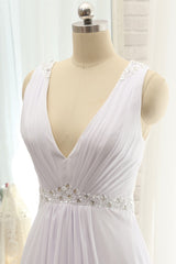 Modest Straps V-neck Sleeveless Wedding Dresses White Chiffon Bridal Gowns Online