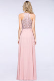 Modest V-Neck Sleeveless Pink Affordable Bridesmaid Dresses Lace