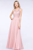 Modest V-Neck Sleeveless Pink Affordable Bridesmaid Dresses Lace