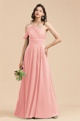 New Arrival Black One Shoulder A-line Long Bridesmaid Dress