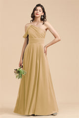 New Arrival Black One Shoulder A-line Long Bridesmaid Dress