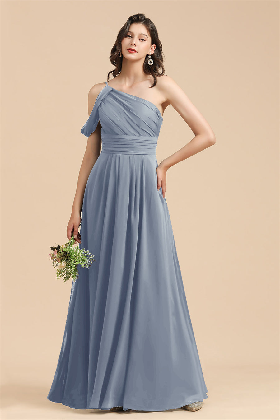 New Arrival Black One Shoulder A-line Long Bridesmaid Dress