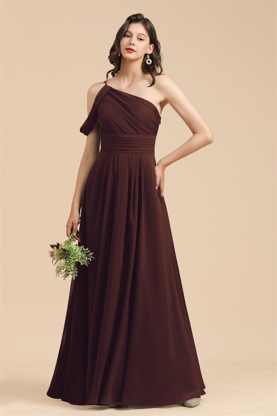 New Arrival Black One Shoulder A-line Long Bridesmaid Dress