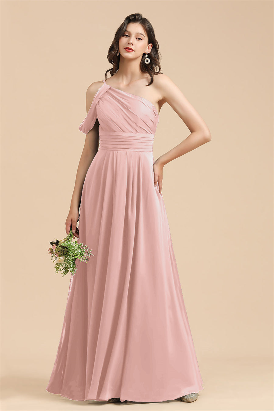 New Arrival Black One Shoulder A-line Long Bridesmaid Dress