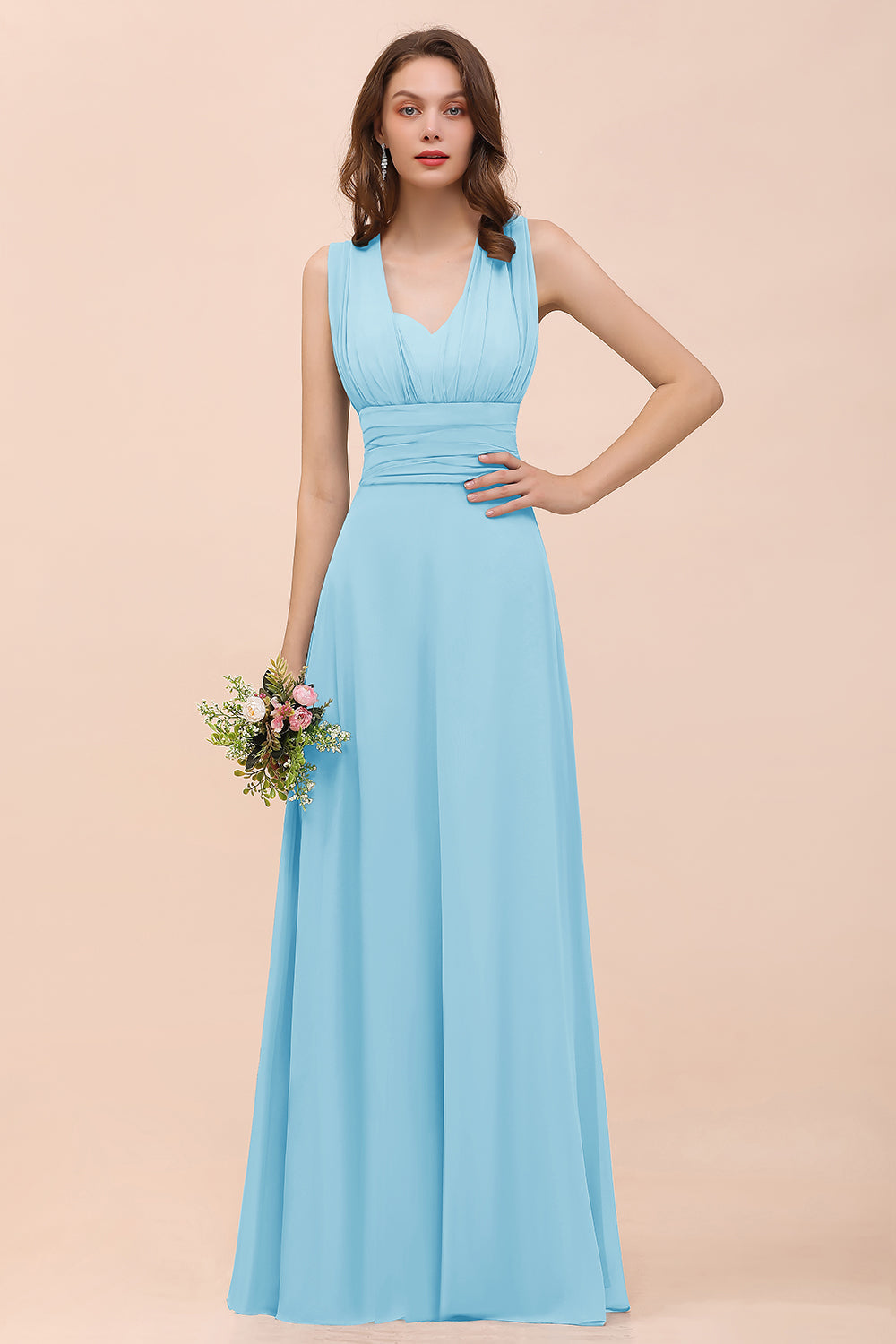 New Arrival Dusty Blue Ruched Long Convertible Bridesmaid Dresses