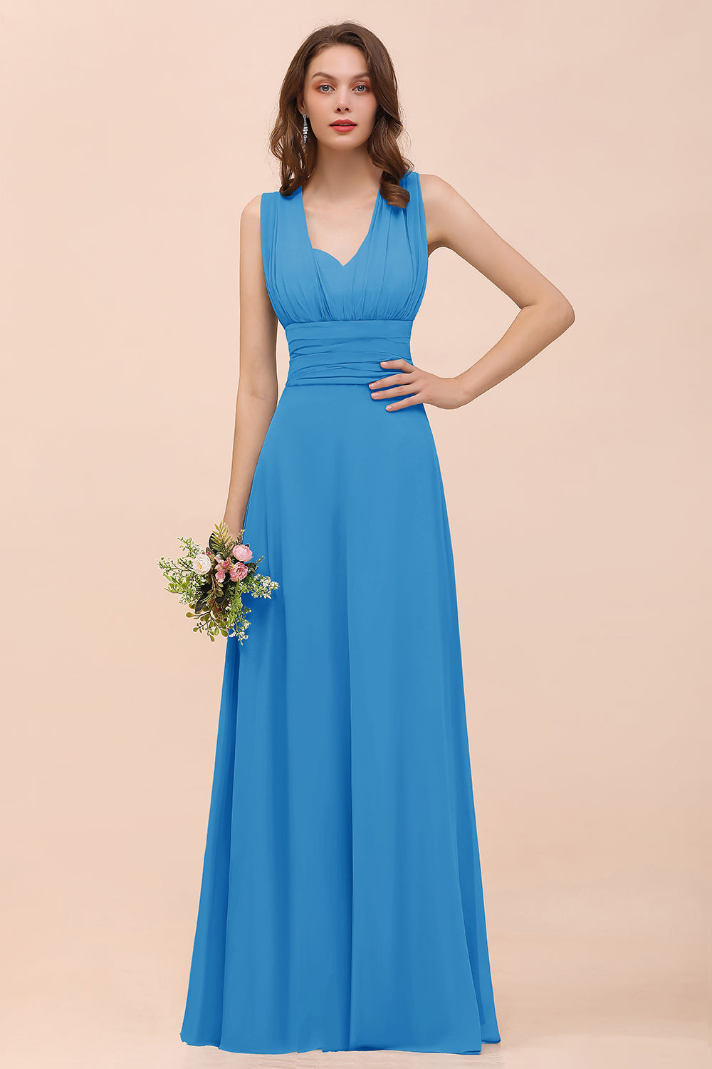 New Arrival Dusty Blue Ruched Long Convertible Bridesmaid Dresses