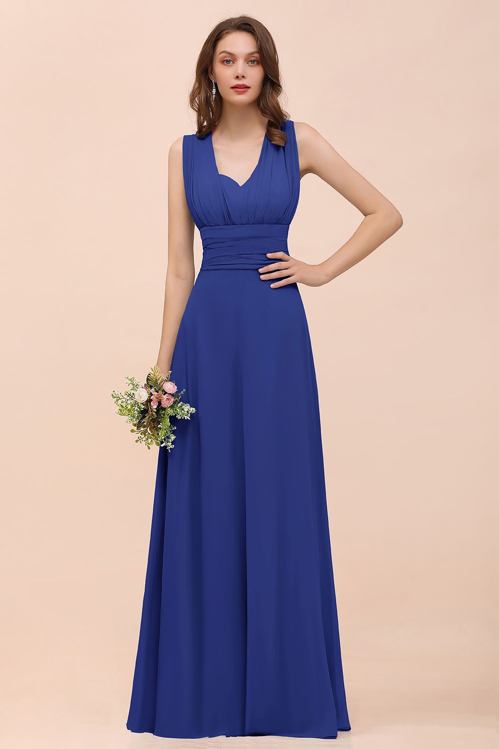 New Arrival Dusty Blue Ruched Long Convertible Bridesmaid Dresses