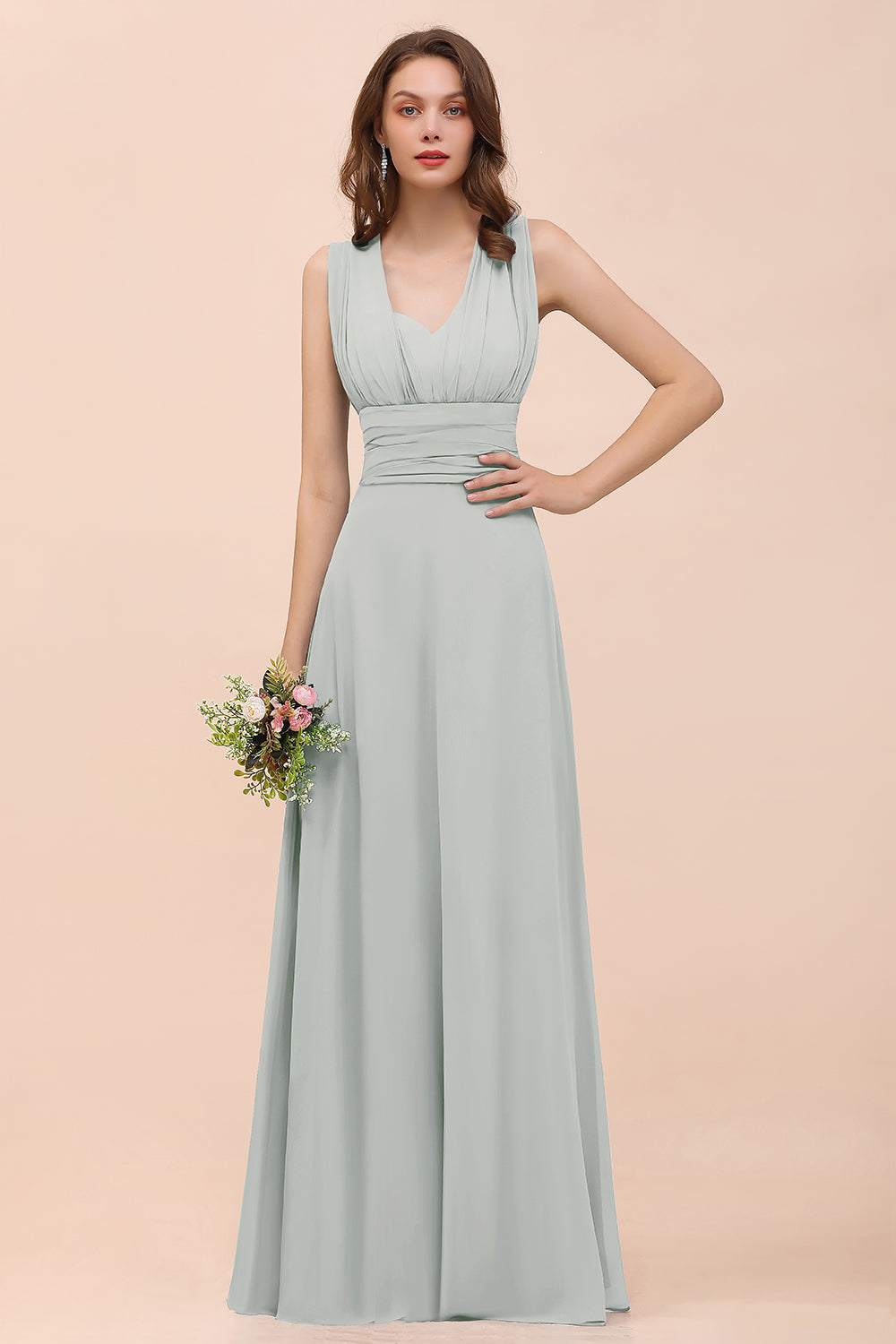 New Arrival Dusty Blue Ruched Long Convertible Bridesmaid Dresses