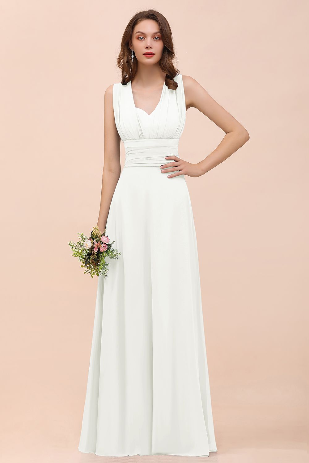 New Arrival Dusty Blue Ruched Long Convertible Bridesmaid Dresses