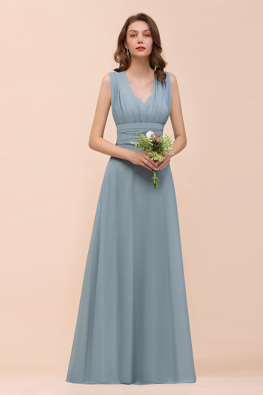 New Arrival Dusty Blue Ruched Long Convertible Bridesmaid Dresses