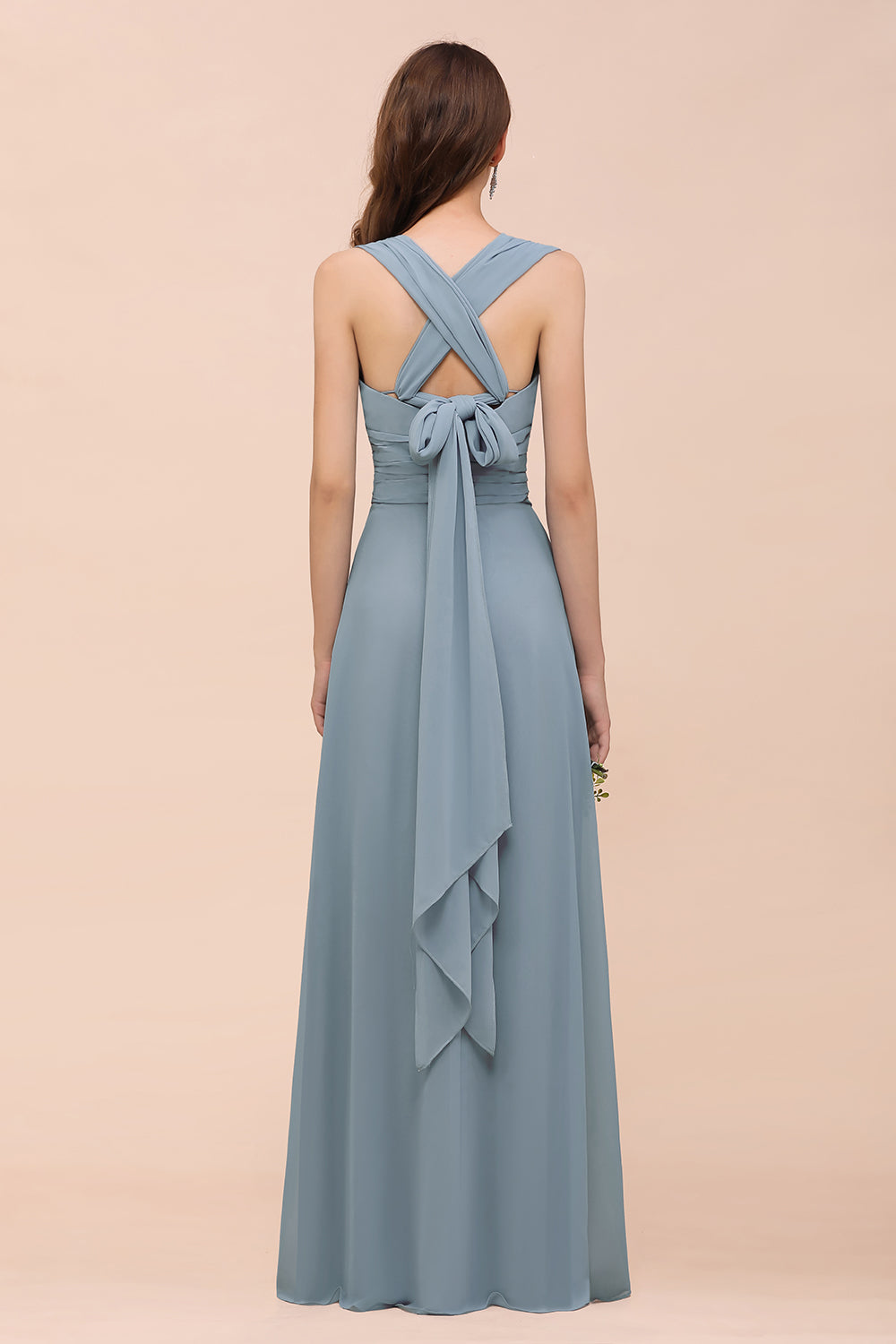 New Arrival Dusty Blue Ruched Long Convertible Bridesmaid Dresses