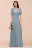 New Arrival Dusty Blue Ruched Long Convertible Bridesmaid Dresses