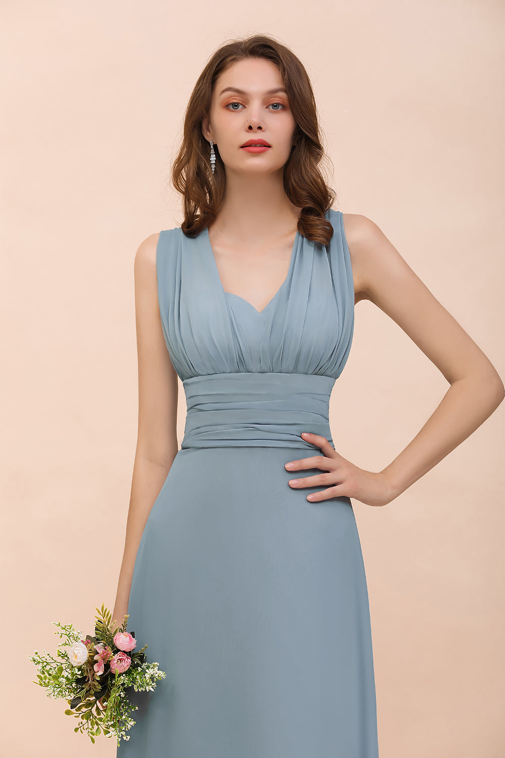 New Arrival Dusty Blue Ruched Long Convertible Bridesmaid Dresses