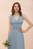 New Arrival Dusty Blue Ruched Long Convertible Bridesmaid Dresses
