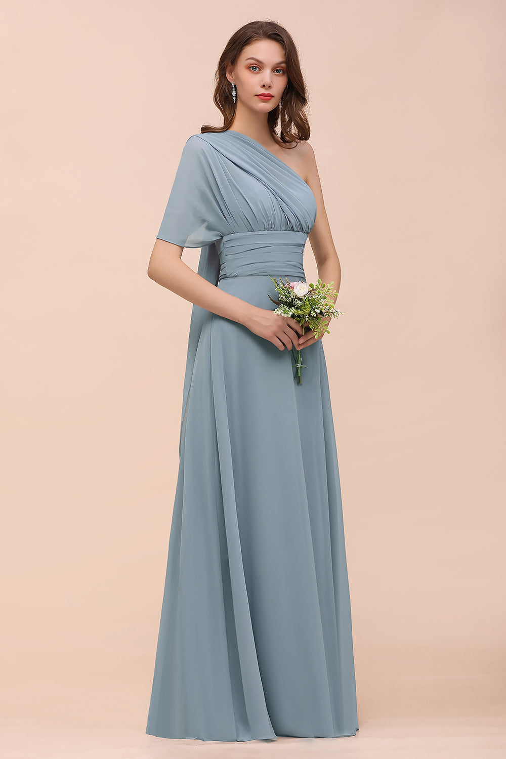 New Arrival Dusty Blue Ruched Long Convertible Bridesmaid Dresses