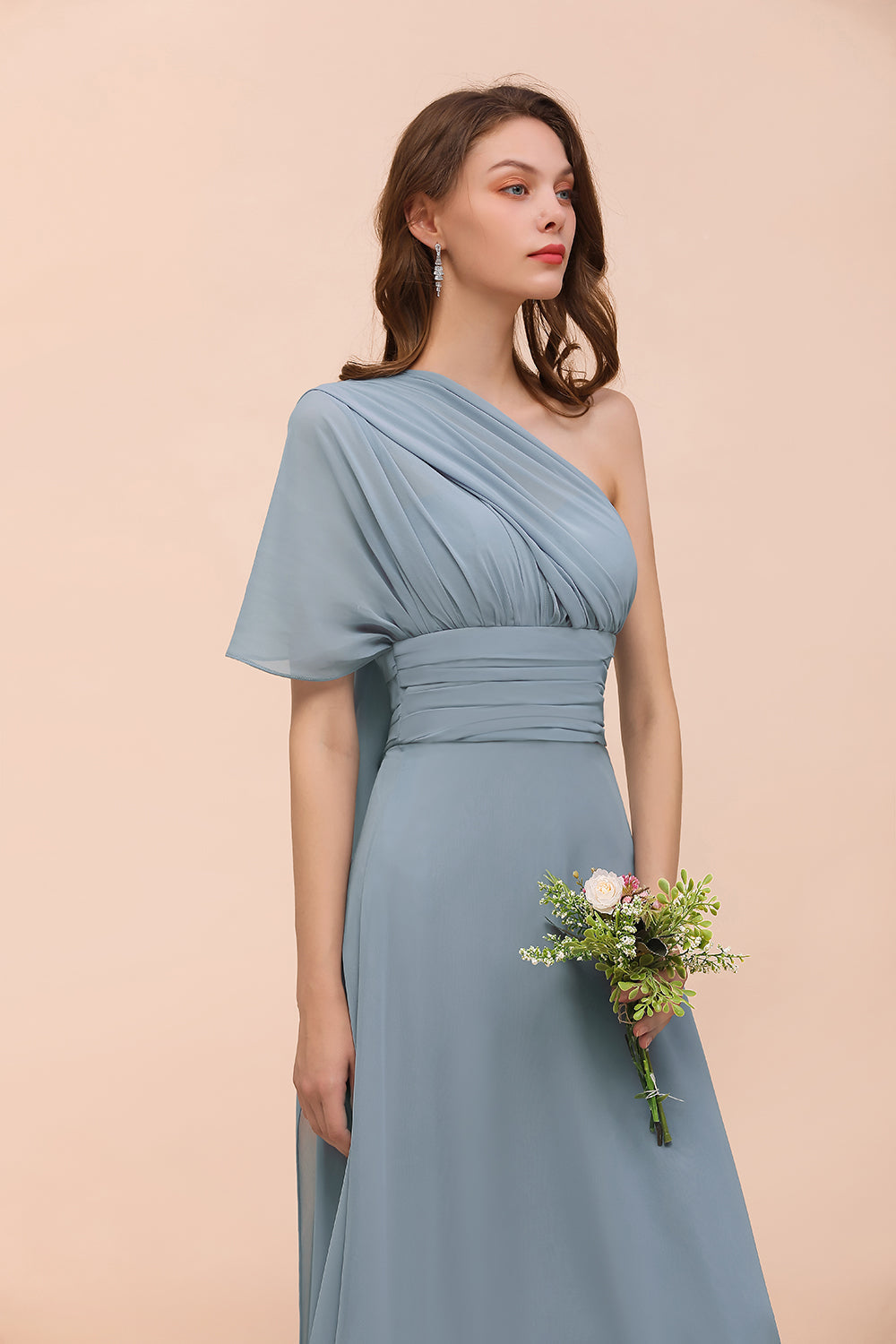 New Arrival Dusty Blue Ruched Long Convertible Bridesmaid Dresses