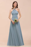 New Arrival Dusty Blue Ruched Long Convertible Bridesmaid Dresses
