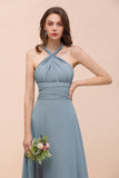New Arrival Dusty Blue Ruched Long Convertible Bridesmaid Dresses