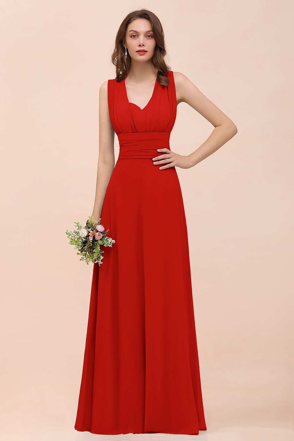 New Arrival Dusty Blue Ruched Long Convertible Bridesmaid Dresses