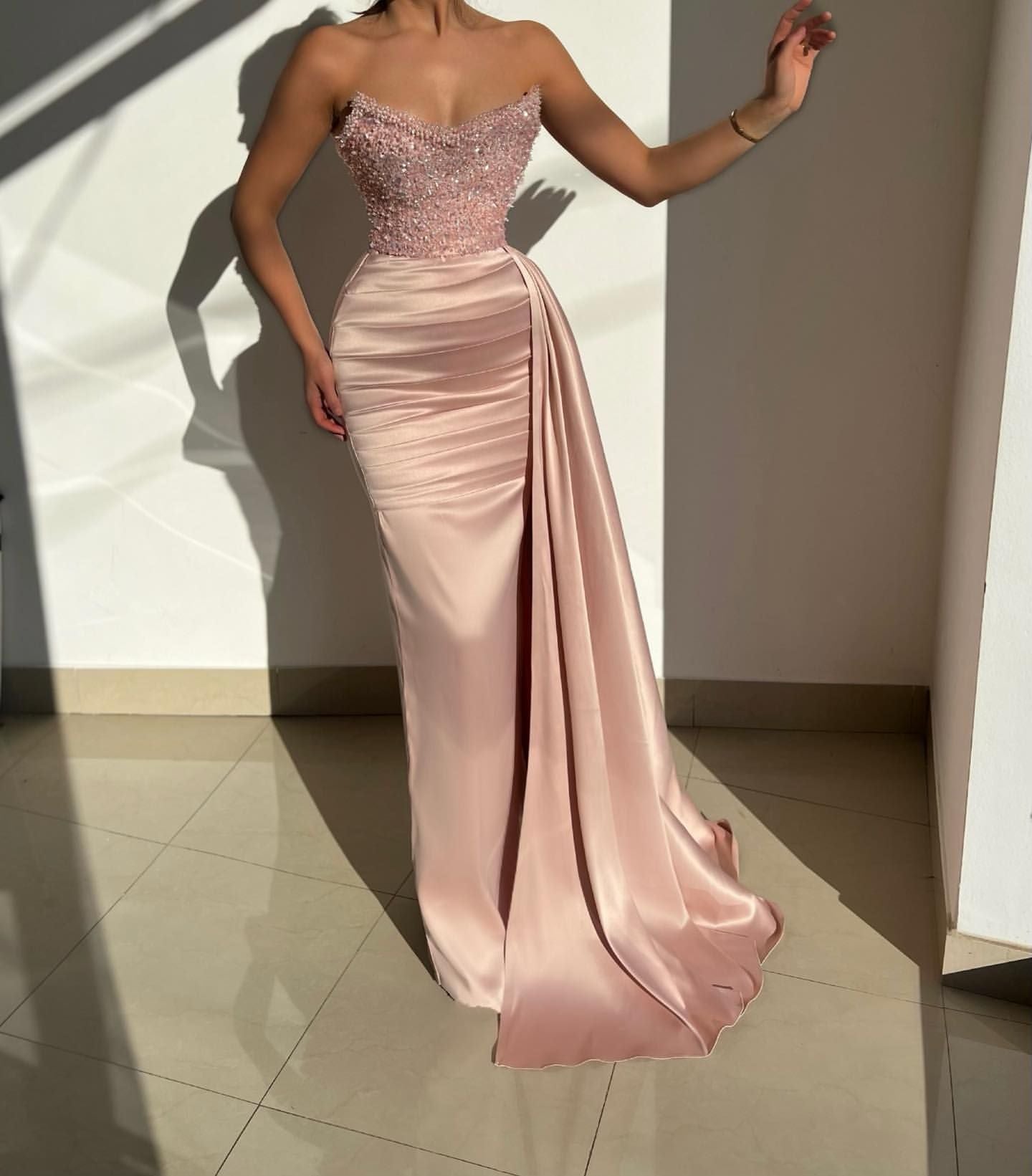 Newinlook Dusty Pink Mermaid Prom Dress Long Sweetheart With Ruffles Newinlook Dusty Pink Mermaid Prom Dress Long Sweetheart With Ruffles