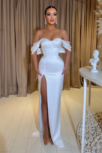 Noble Sweetheart Cap Sleeves Column Satin Prom Dress with Front Split