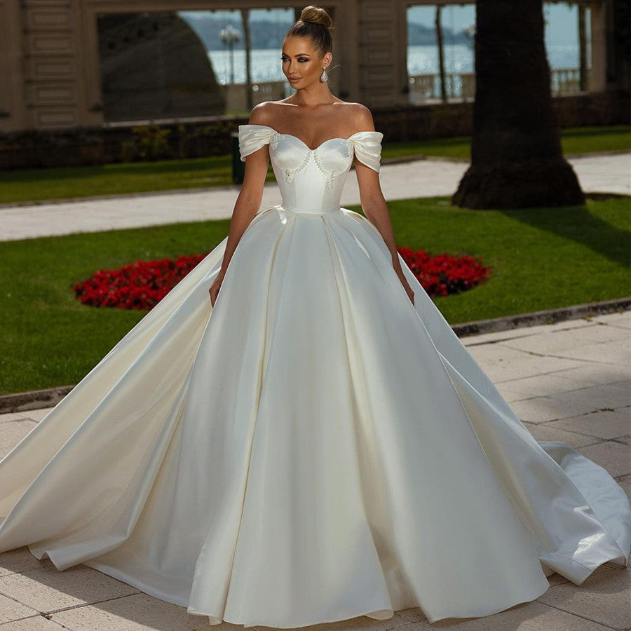 Off-the-Shoulder Ball Gown Wedding Dress Satin