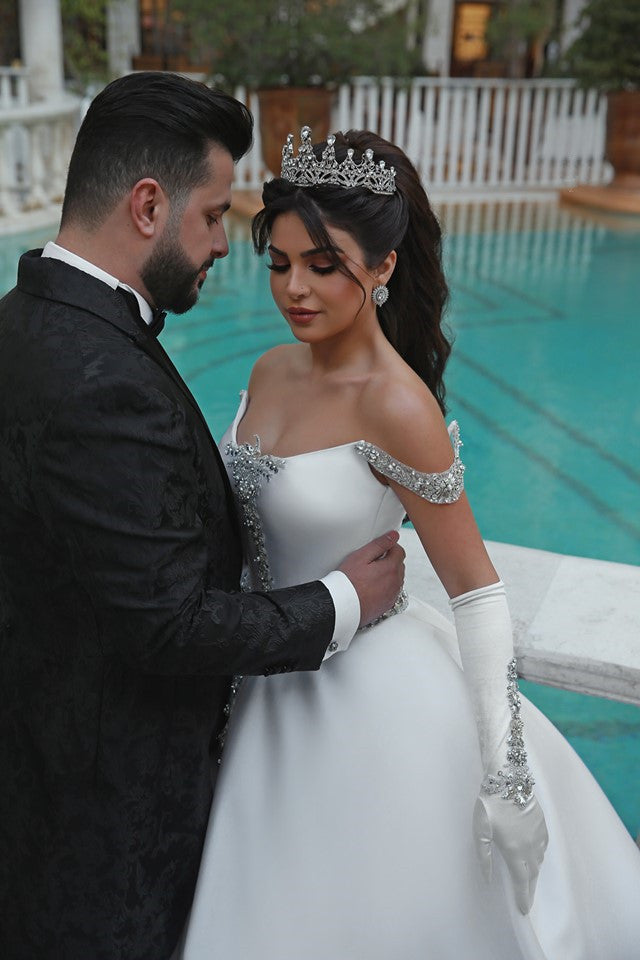 Off-the-Shoulder Ball Gown Wedding Dress With Beads