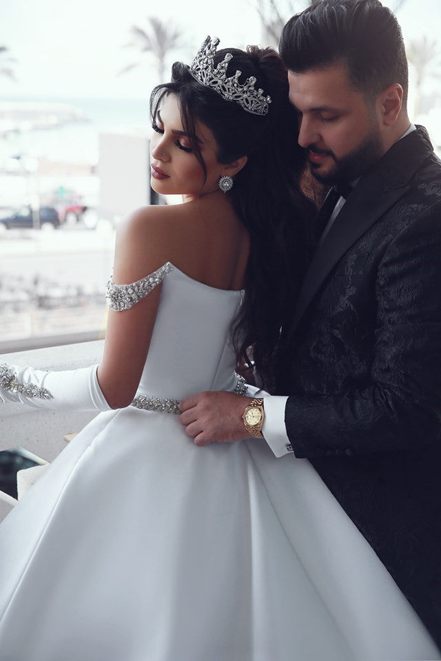 Off-the-Shoulder Ball Gown Wedding Dress With Beads