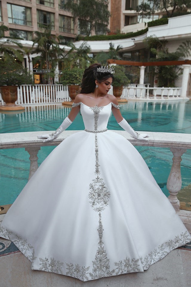 Off-the-Shoulder Ball Gown Wedding Dress With Beads
