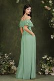 Off-the-Shoulder Bridesmaid Dress Ruffles With Slit