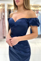 Off-the-Shoulder Dark Navy Prom Dress Sheath