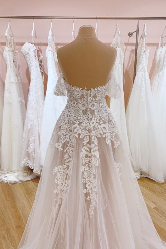 Off-the-Shoulder Lace Wedding Dress Tulle Bridal Gowns