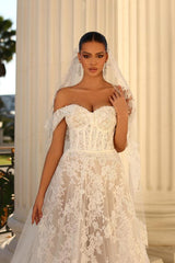 Off-the-Shoulder Lace Wedding Dress Tulle With Appliques