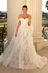 Off-the-Shoulder Lace Wedding Dress Tulle With Appliques